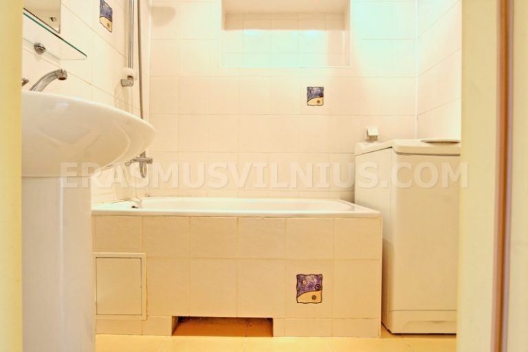 Bathroom with bathtub and shower in Flat 1, Vilnius old town