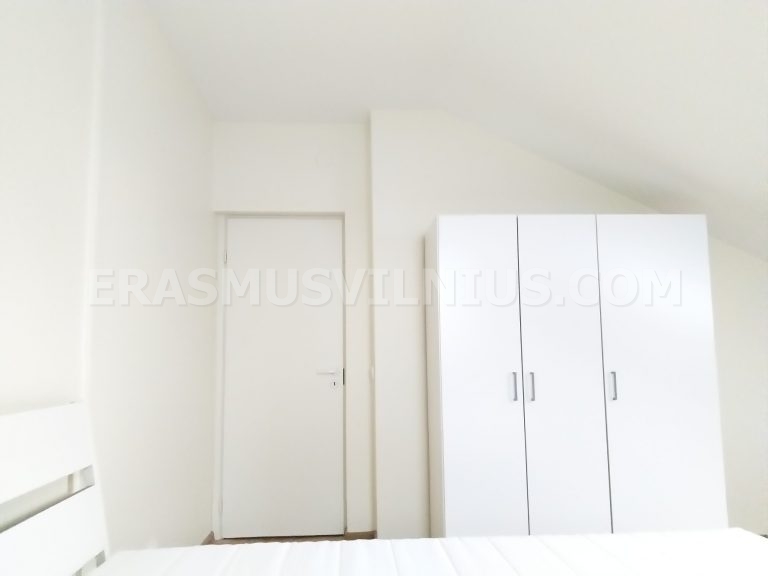 Furnished bedroom with king size bed in student flat, Vilnius old town