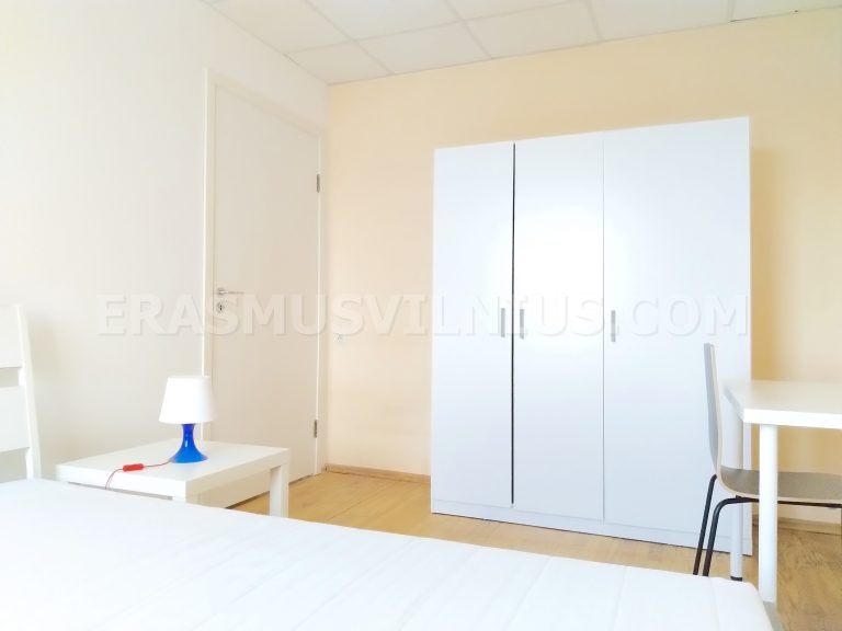 Bedroom interior with king size bed in Flat 3, Šaltinių gatvė