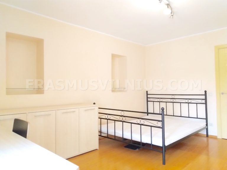 Bedroom furniture — bed, desk and wardrobe in student flat